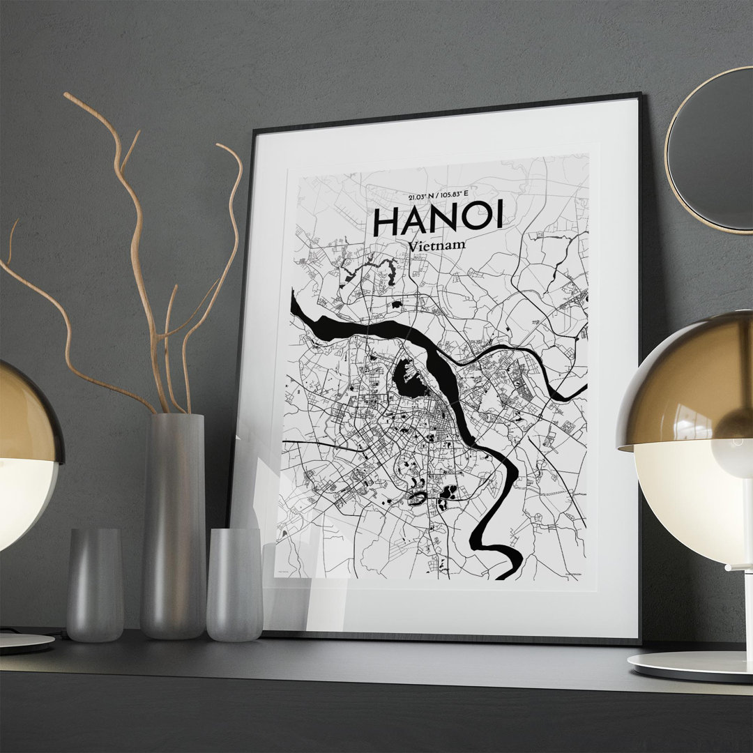 Hanoi City Map In Ink - No Frame Print
