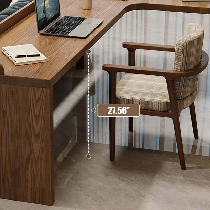 Light walnut L-Shaped Solid Wood desks, 29.53" H x 62.99" W x 47.24" D, Left Hand Return