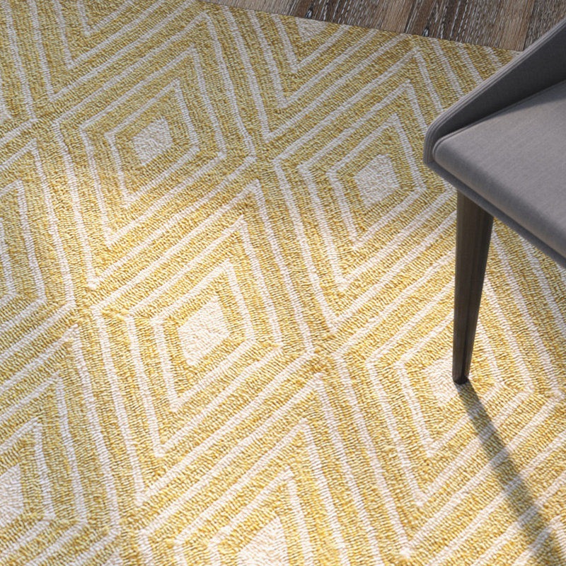 Tapis intérieur / extérieur jaune crocheté à la main Aneko, Rectangle 8 pi x 10 pi