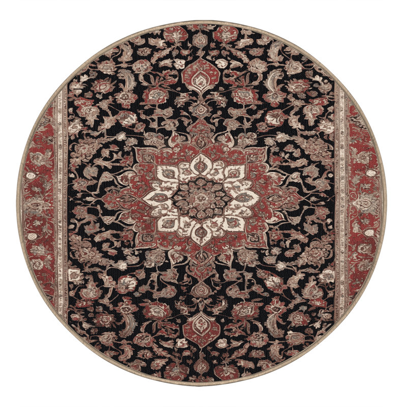 Machine Washable Persian Brown Area Rug, Round 4'