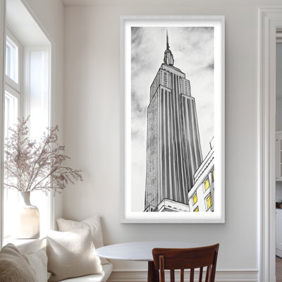 Outline of Empire State Building - Framed Matted Print Decor