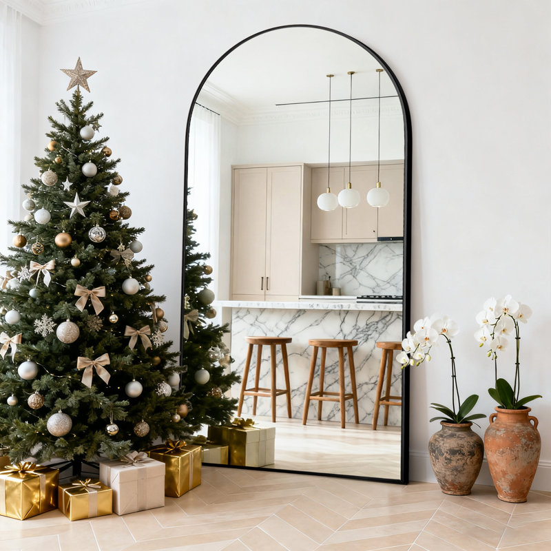 Grand miroir de sol moderne Malesha , Noir, H 71 po x l 32 po