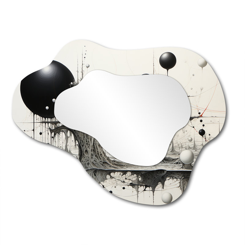 Monochromes Echoes of the Black Horizon - Paysages nuage miroir, miroir mural décoratif asymétrique noir, 27 po x 35 po