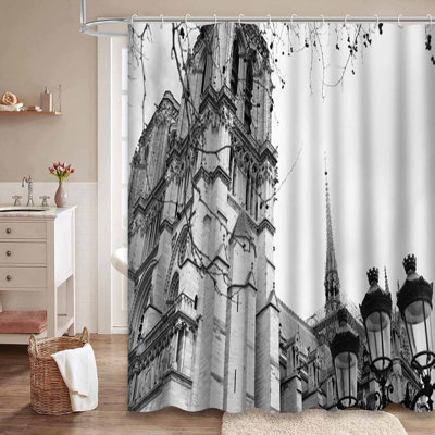 Paris Gray Shower Curtain with 12 Hooks