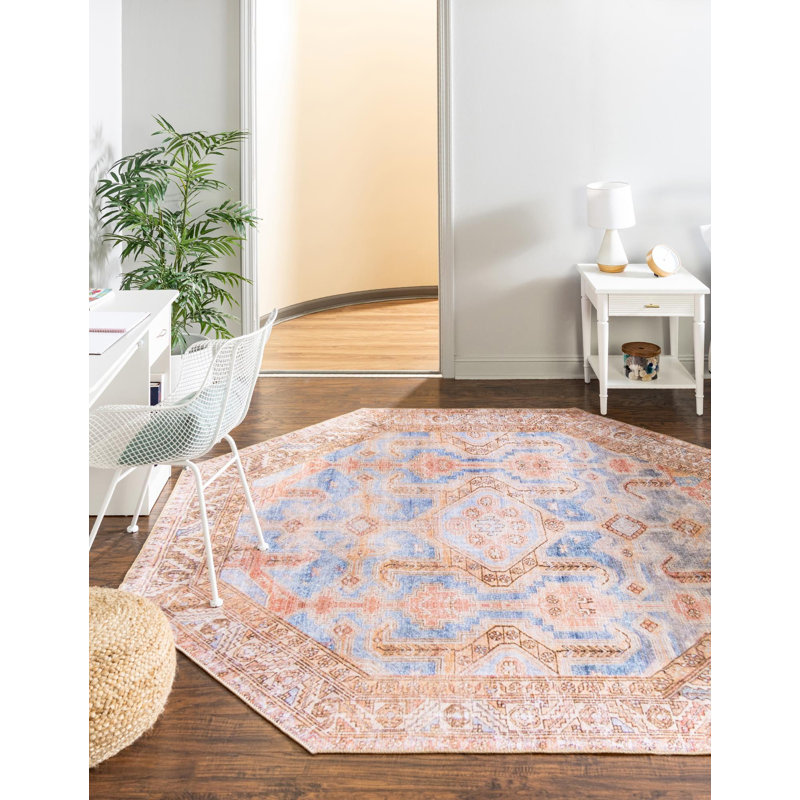 Tapis oriental bleu clair / beige Bernabe Kingsdown, Octogone 7 pi 6 po x 7 pi 6 po
