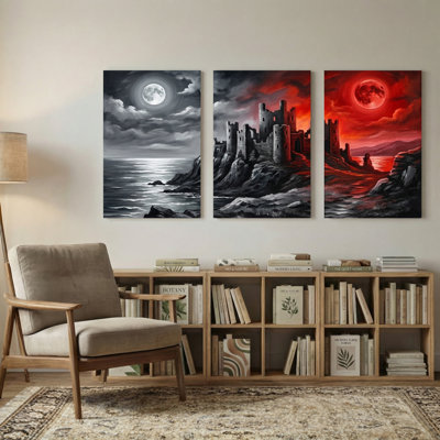 Paysage et nature Château au clair de lune, reflet du ciel rouge