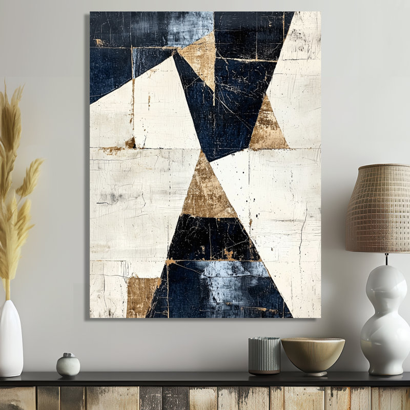 Minimalist Beige And Blue Cubism Balance II - Abstract Metal Wall Decor, Abstract Cubism Metal Print, 44" H x 34" W x 0.84" D