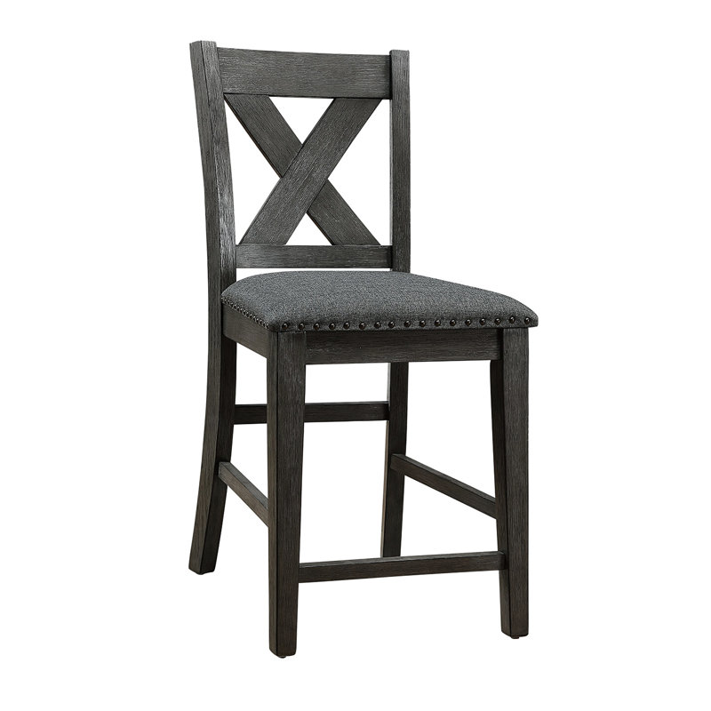 2 chaises de salle à manger à hauteur de comptoir grises, dossier en X avec assise coussinée, chaise en bois massif pour chaises modernes, hauteur, gris, dossier, assise relaxante (2