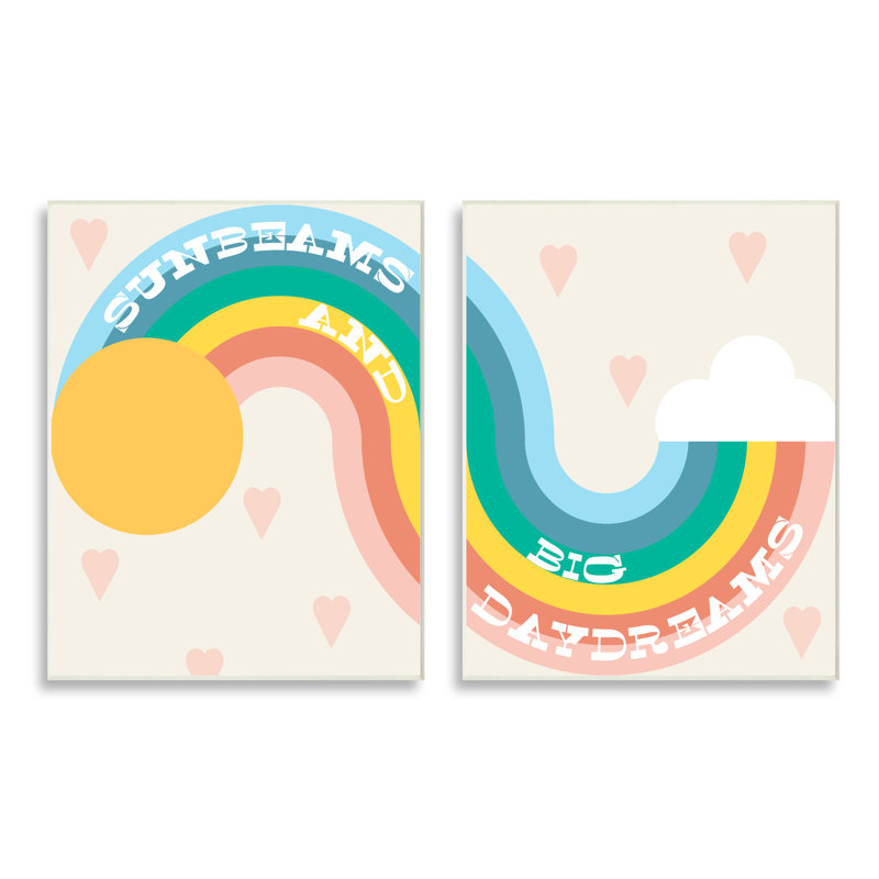 «Rainbow Cloud Daydream Quote Heart Patten Design» par Daphne Polselli - ensemble de 2 impressions, Plaque murale