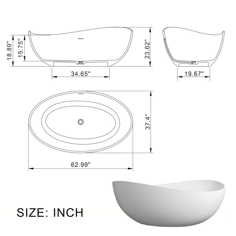 Baignoire 63 po x 37,4 po, Blanc