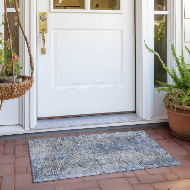 Machine Washable Indoor/Outdoor Xhevrie Denim Rug