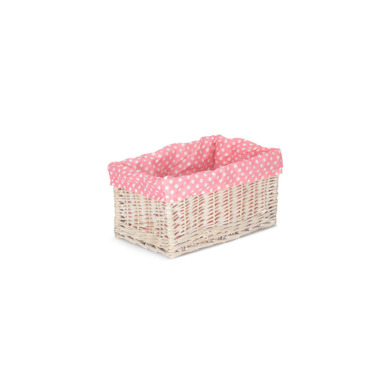 Spotty Lined Storage Wicker Basket, 19cm H x 37cm W x 24cm D