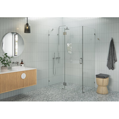 Halo 57 in. x 33 in. x 78 in. 90-degree Fully Frameless Glass Hinged Shower Enclosure