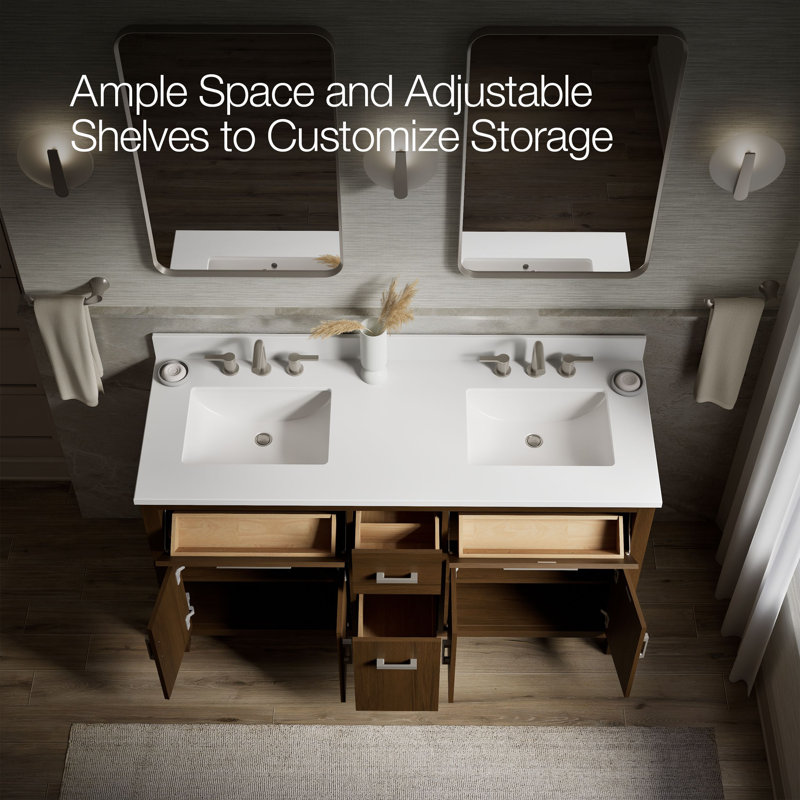 Kresla72" Bathroom Vanity Cabinet With Sinks And Quartz Top, 60"