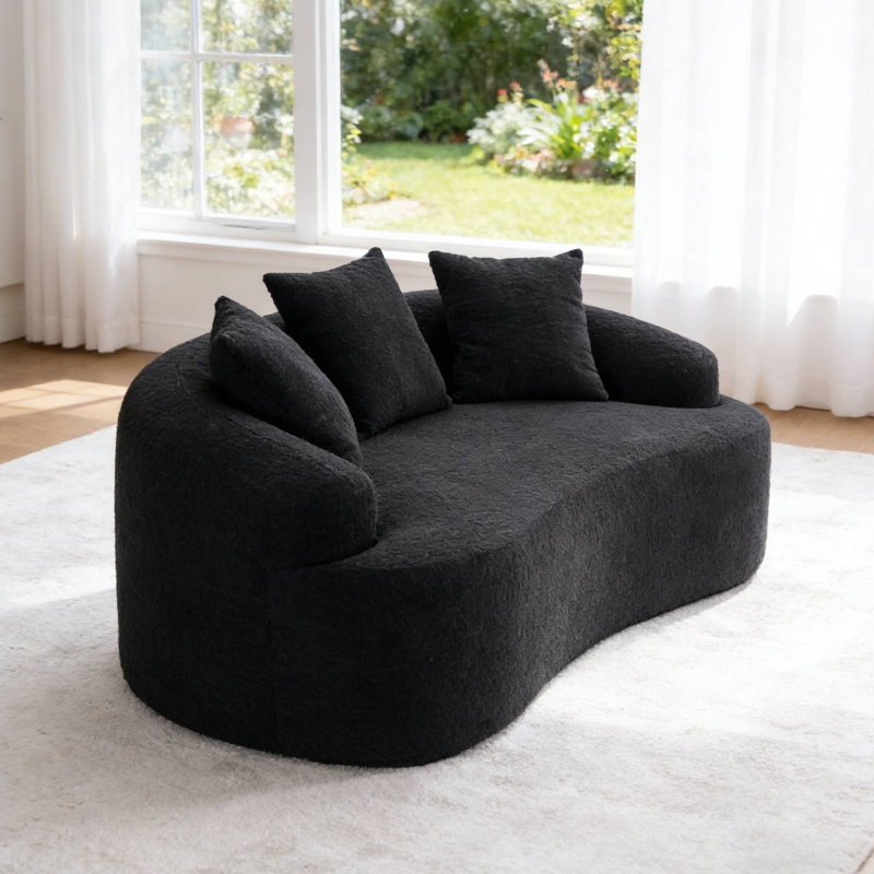 Causeuse incurvée de 65 po avec 3 coussins pour petits espaces, Noir