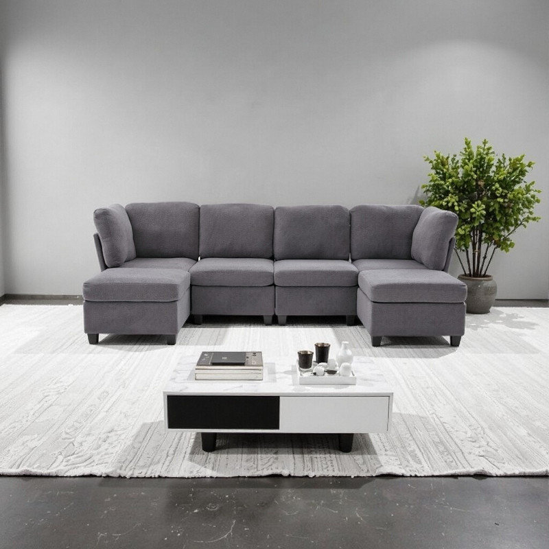 Canapé-lit modulaire 6 pièces avec rangement, canapé-lit convertible avec méridienne, Gris
