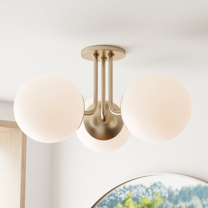 Luna Glass Semi Flush Mount, Aged Brass