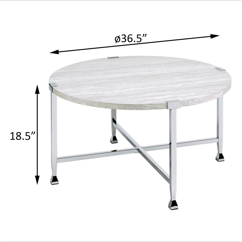 Table basse ronde en chêne blanc et chrome