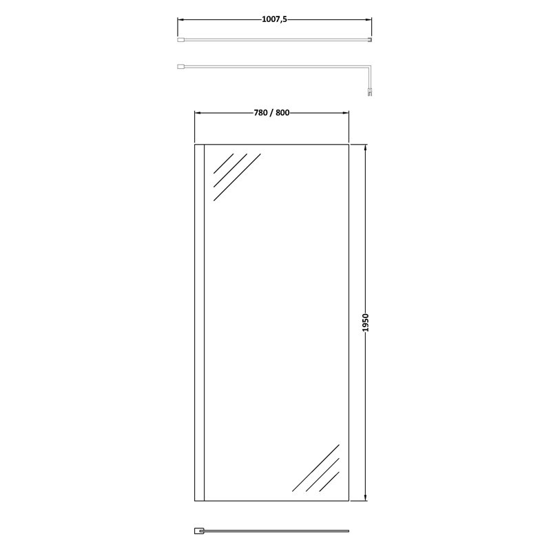 1950mm H Fixed Glass Panel with Glass, 1950mm H x 800mm W x 8mm D