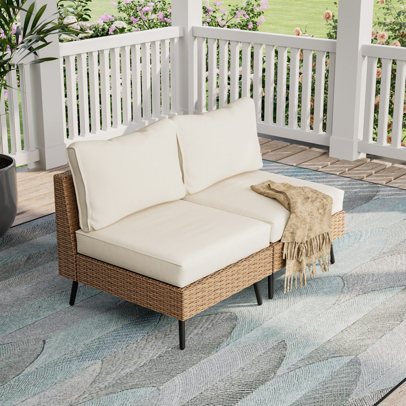 Canapé pour 2 personnes en osier beige, Beige/brun