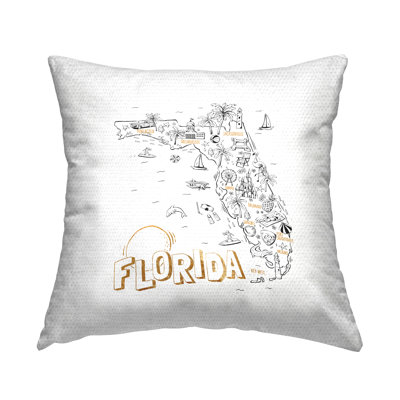 Florida USA Map Landmarks Chart Outdoor Printed Pillow by Ziwei Li