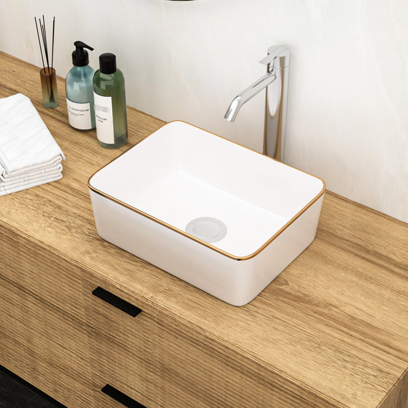 Ceramic 16X12 Inch Vessel Bathroom Sink Rectangular - Modern Design, Stain Resistance, Countertop Mount Sleek , Mounting