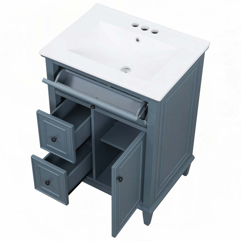 Meuble-lavabo 24 po avec lavabo en céramique, Bleu gris