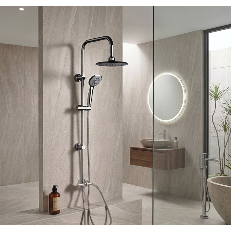 LANERI PORTLAND Shower Column with Diverter, 20 cm Round Head and Hand Shower 