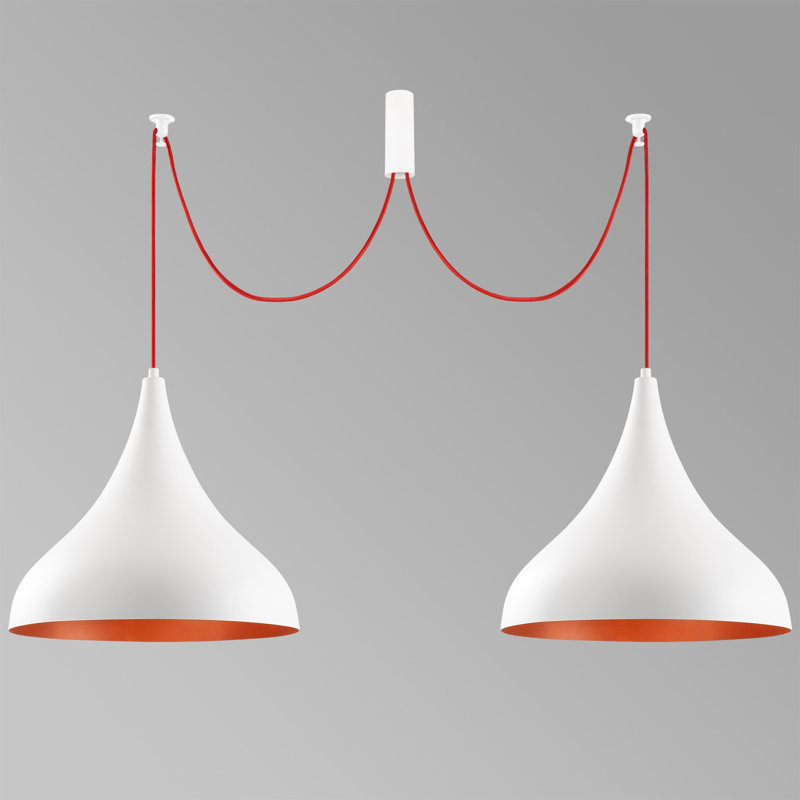 Luminaire suspendu conique à 2 lumières Excalibur, Blanc / Rouge