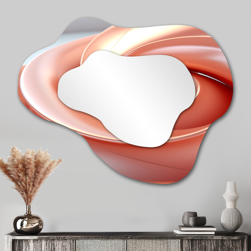 Umi abstrait orange apaisant tourbillon - miroir asymétrique géométrique, miroir mural unique nuage orange, impression d'art en métal