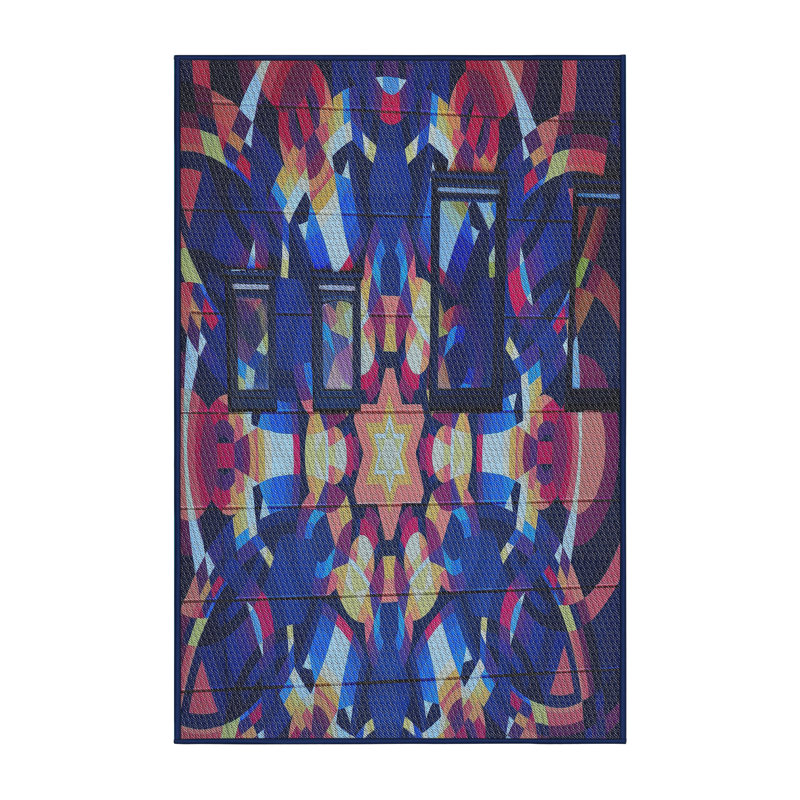 Tapis bleu/mauve/rouge à tisser électrique, Rectangle 5 pi x 7 pi