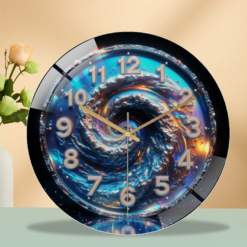 Horloge murale silencieuse en verre trempé de 30 cm, « Horloge Tourbillon Galactique », sans tic-tac, fonctionne avec des piles AA (non incluses), décoration artistique pour la maison