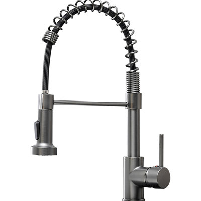 Robinet de cuisine rétractable, poignée simple, noir mat, bec à arche haute pour évier, robinet en frêne en laiton avec tirette, rotation à 360 °, rembourrage en céramique