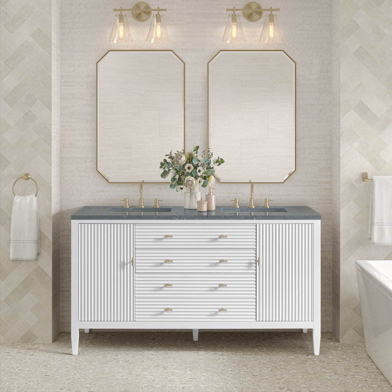 Myrrin 60'' W Double Vanity, White Zeus, Bright White, 8" Widespread