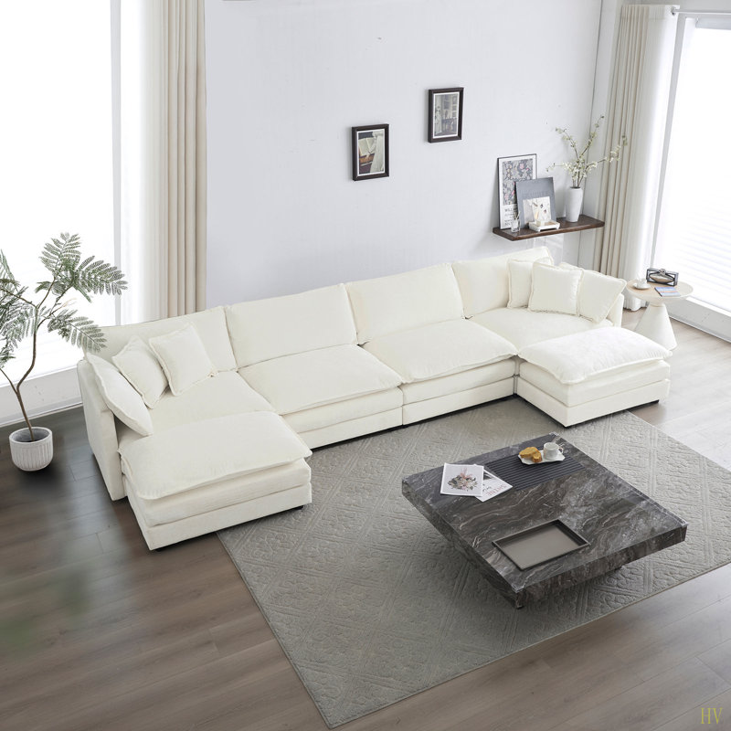 Canapé Comfort U, Chenille blanche