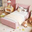 Lit pour enfant en velours à profil bas avec éclairage ambiant RVB, aucun sommier requis-129936571-129936572