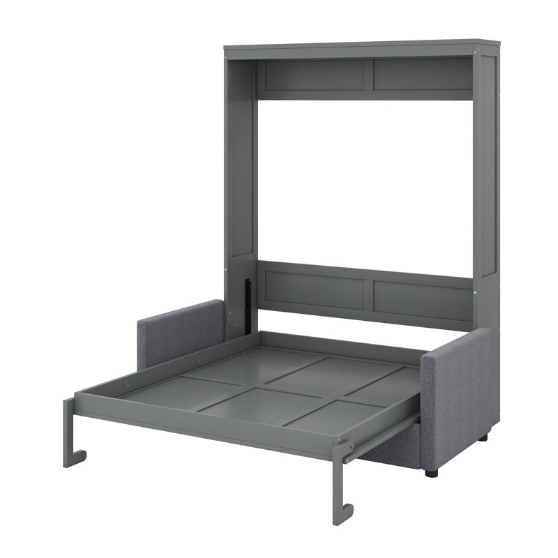 Lit escamotable double pleine grandeur avec coussin, Gris