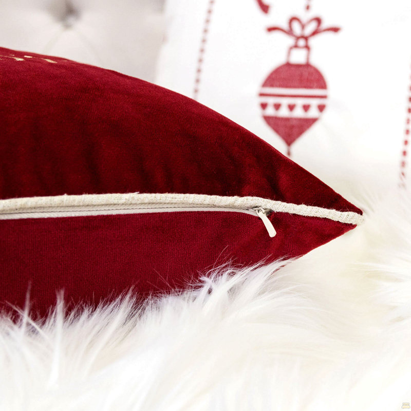 Coussin décoratif en velours de Noël avec broderie Merry Christmas, 20 x 20 avec insert, Simple