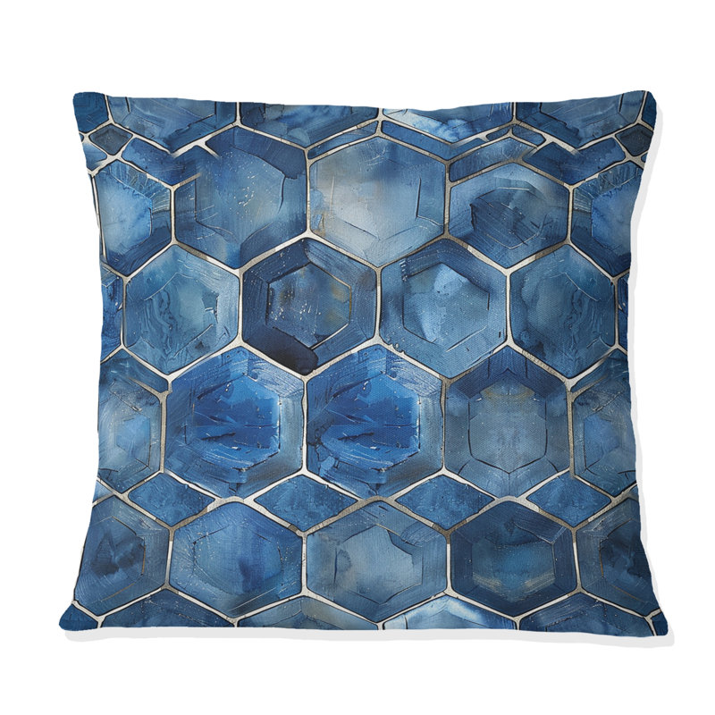 Imprimé hexagonal bleu et blanc - Coussin moderne, H 16 po x l 16 po