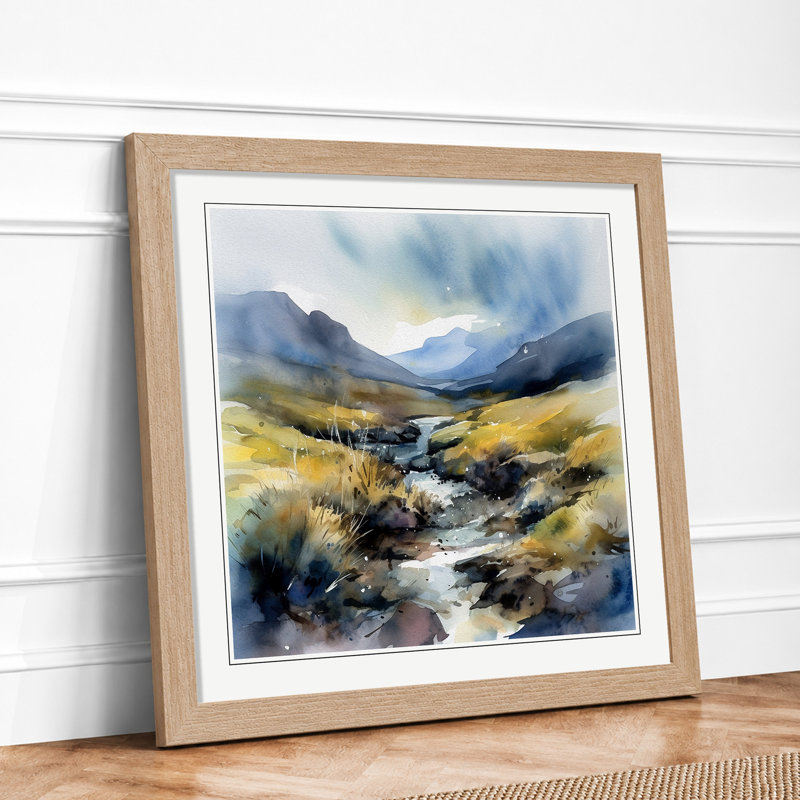 Scotland Watercolour No.1 - Single Picture Frame Print on Wood, Oak