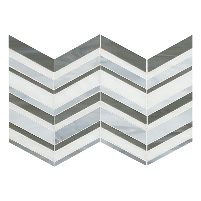 Rietto Arrow Mist Chevron 9 in. x 16 in. Glossy Glass Mosaic Wall Tile, Arrow Mist
