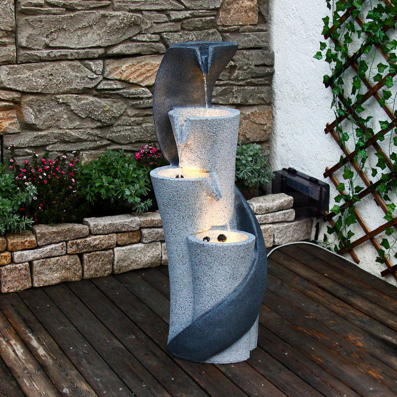 S-Shaped Column Waterfall Fountain, 35.43 in Resin Indoor/Outdoor Water Feature for Garden, Patio, or Office Décor