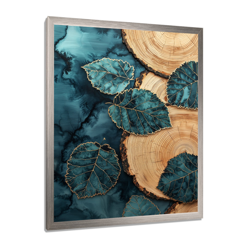 Agate, rivière des feuilles, glissade sur bois III - décoration murale florale, H 20 po x l 12 po, Argent argent