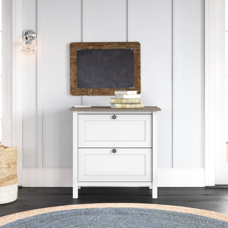 Bureau d'ordinateur en L 60 W avec classeur latéral à 2 tiroirs Aban en blanc pur et gris Shiplap