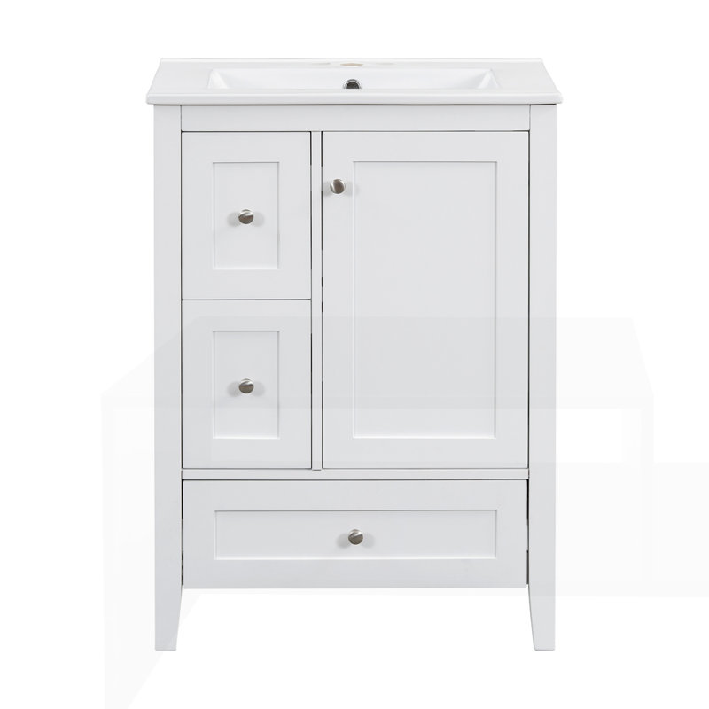 24" Bathroom Vanity with Storage, White
