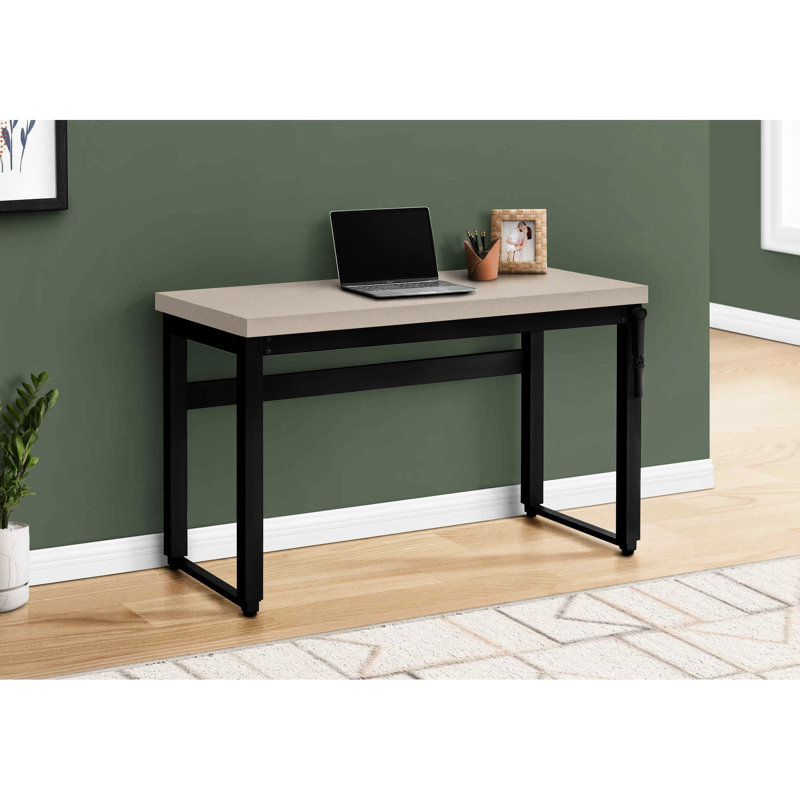 Table pour bureau à domicile, hauteur réglable, 48 po, stratifié beige avec métal noir, bureau d'ordinateur portable pour espace de travail, configuration compacte