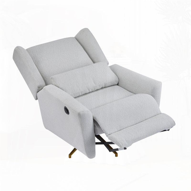 Power Recliner Chair Swivel,Upholstered 360° Swivel Recliner With 5 Star Base, Light Gray