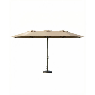 Grand parasol de patio extérieur de 13 pi avec poignée à manivelle et protection contre les rayons UV pour la pelouse et le jardin de la piscine (sans base / brun clair)