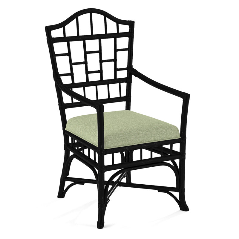 Chippendale Upholstered Arm Chair, Black, White Performance Fabric; 0851-94