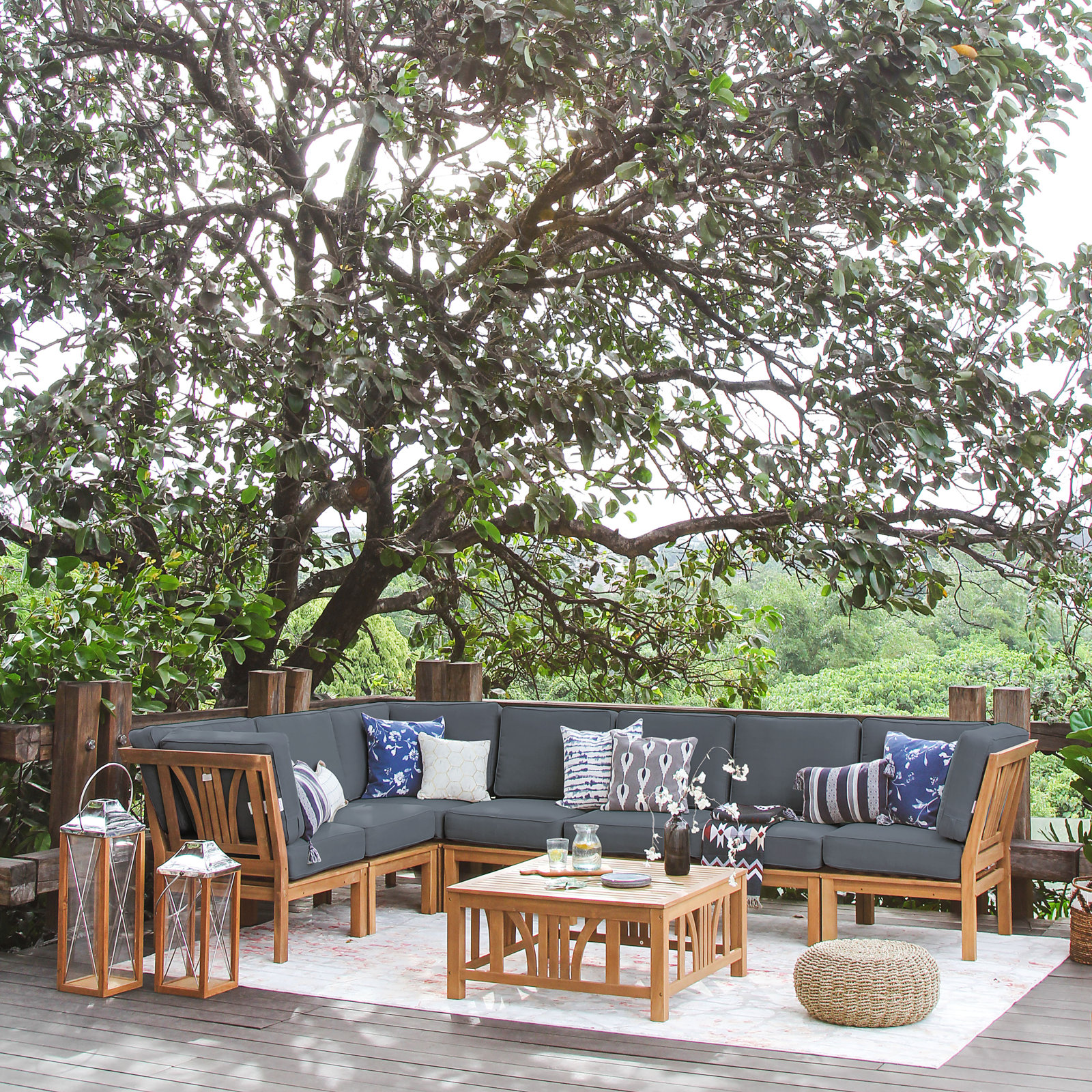 Brunswick 6-Person Teak Patio Seating Group, Gray Performance Olefin